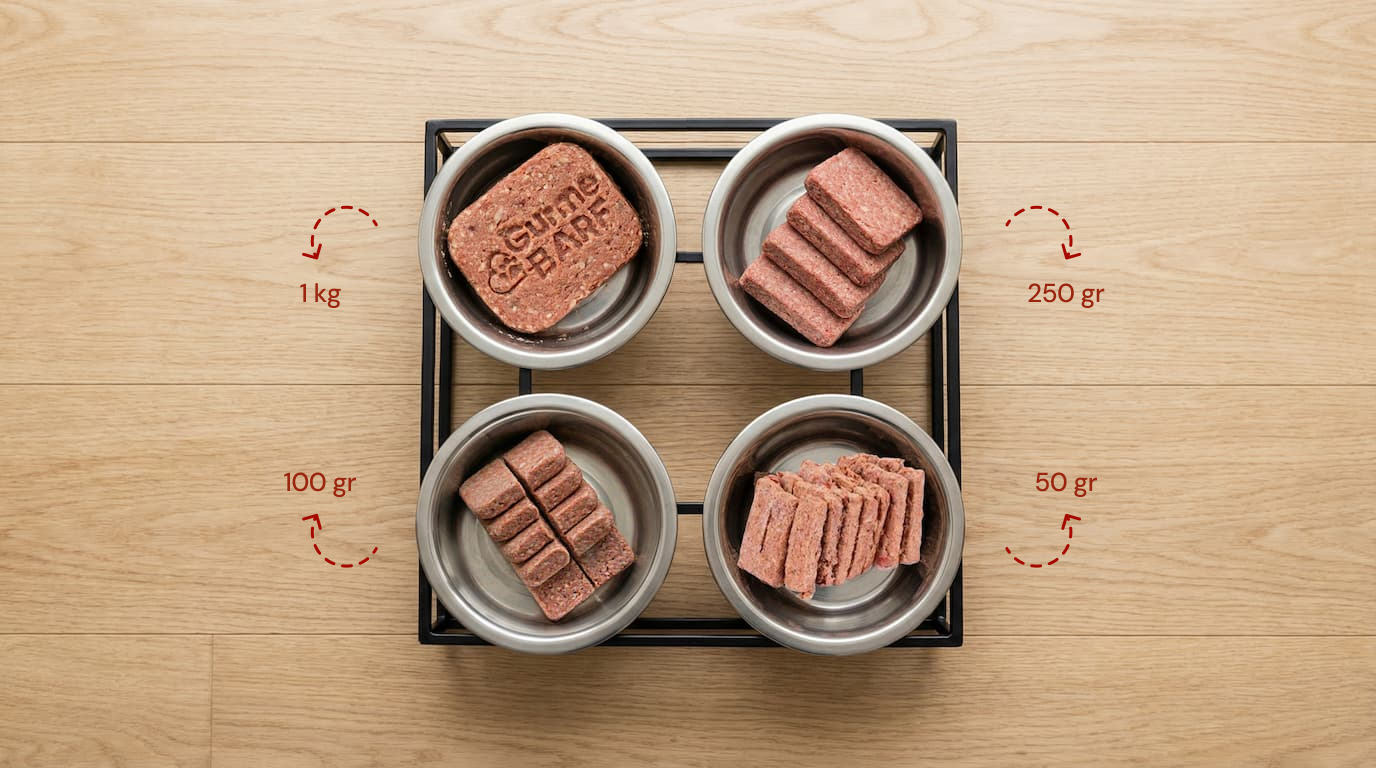 GurmeRAW porsiyon seçenekleri: 1 kg, 250 gr, 100 gr, 50 gr